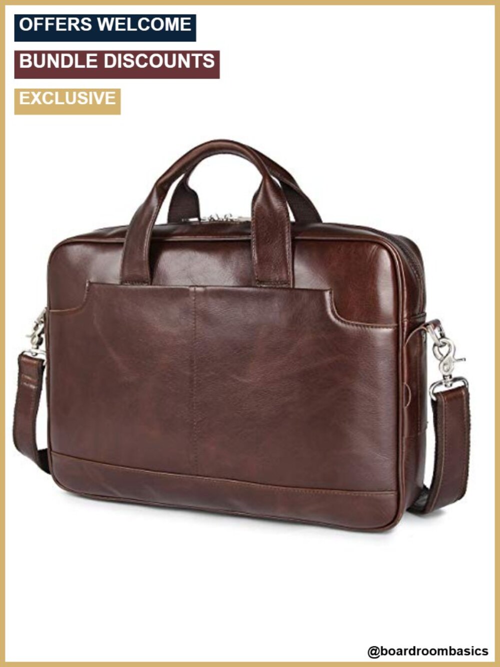 Full Grain Leather Briefcase Fits 16 Inch Laptop Messenger Bag